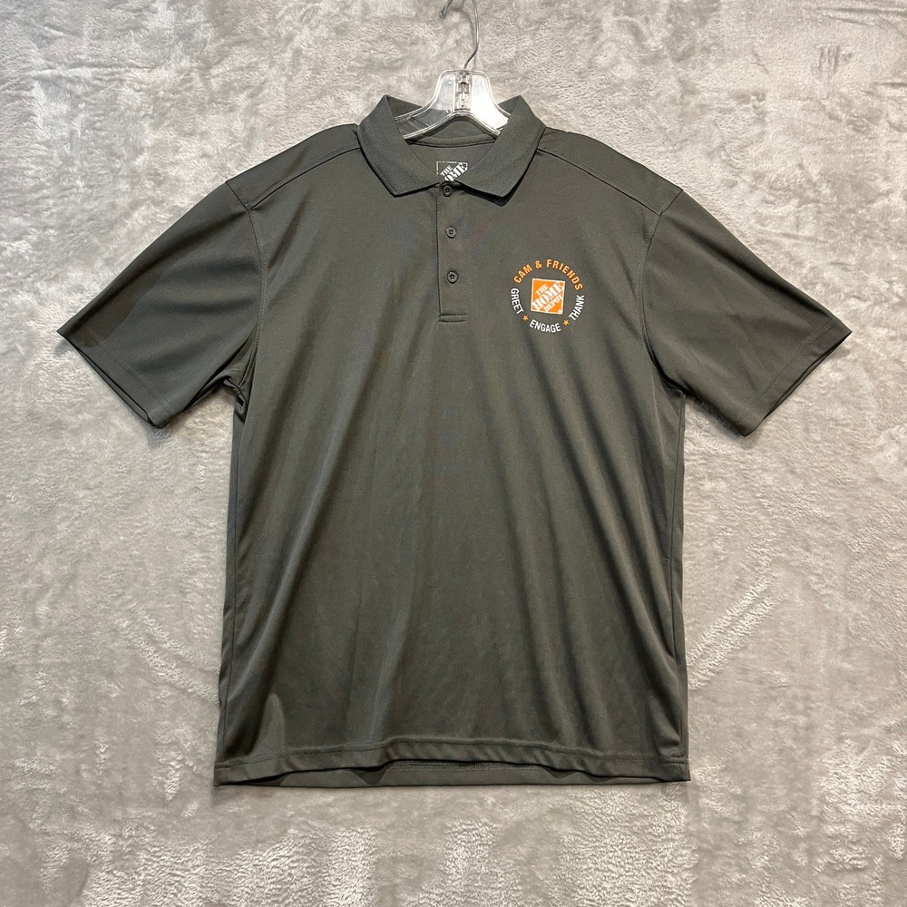 The Home Depot Polo Shirt Mens Medium Gray CAM & FRIENDS Drive Accuracy Graphic
